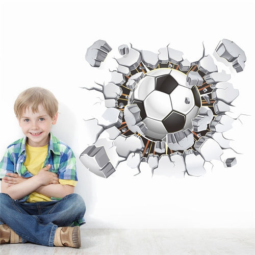 Soccer Ball Through Wall Sticker For Kids